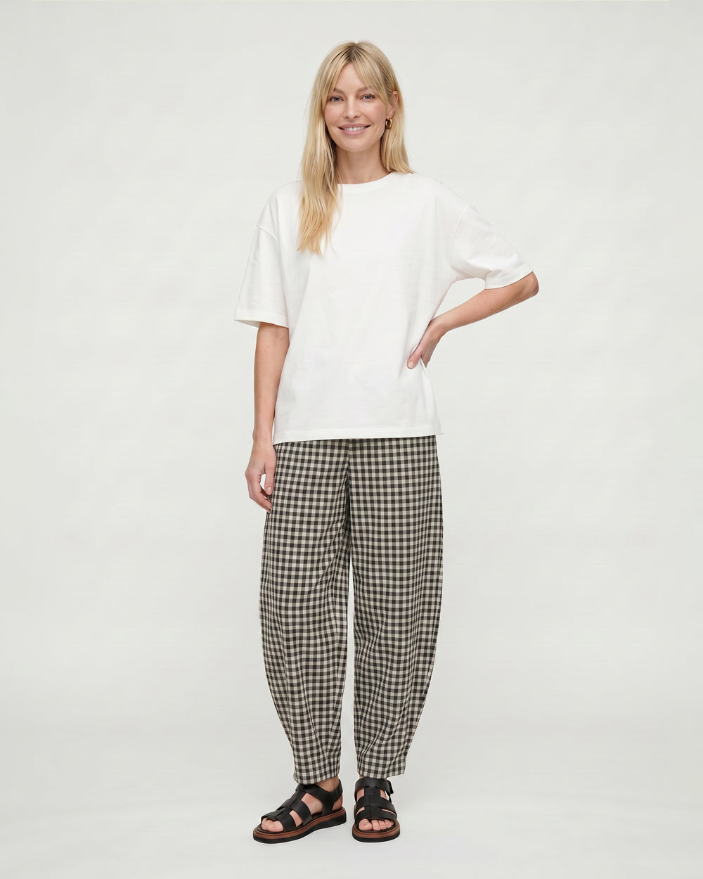 Check Barrel Leg Trousers