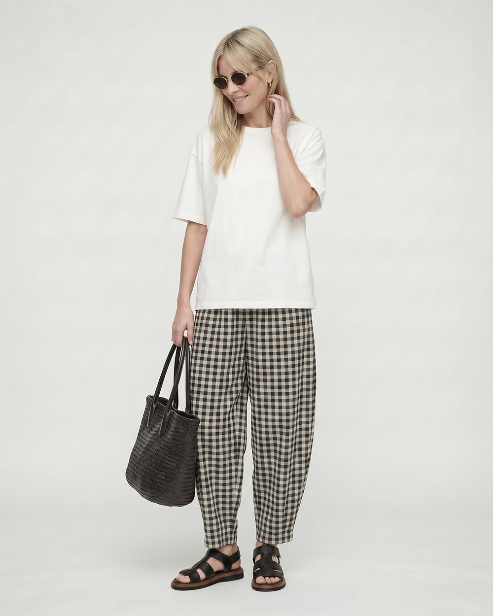 Check Barrel Leg Trousers