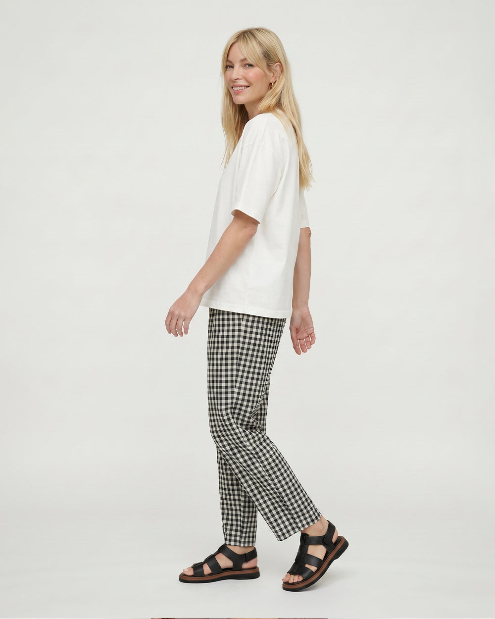 Check Barrel Leg Trousers