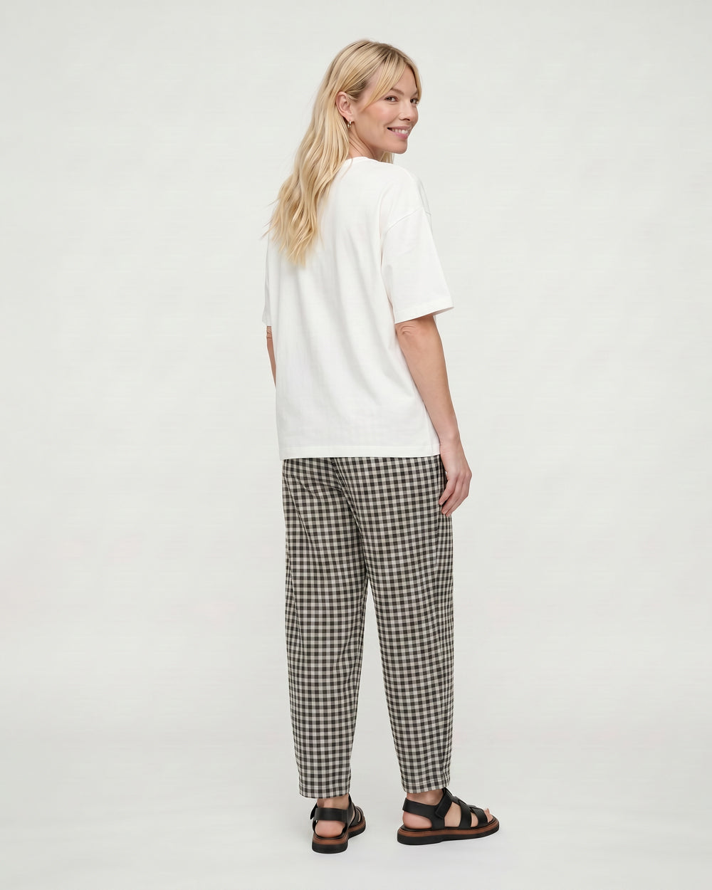 Check Barrel Leg Trousers